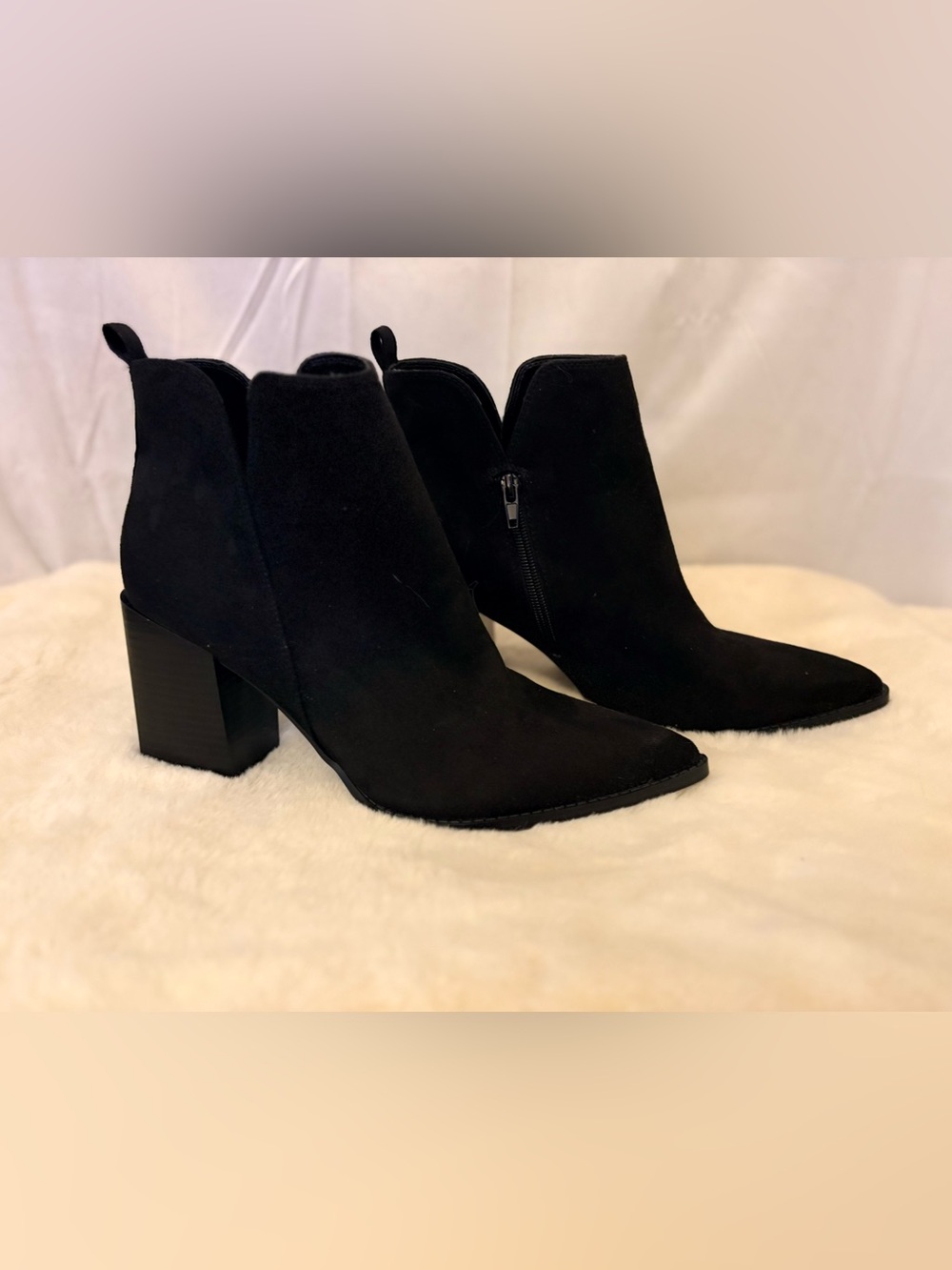 Nine West Black Suede Pointed Toe Ankle Booties